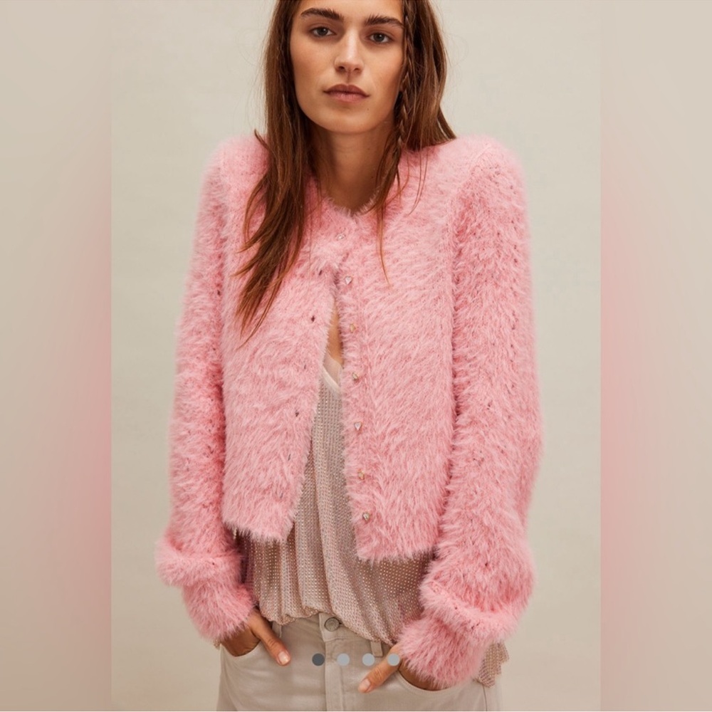 Free People Celeste Cardi Cardigan Sweater in Pink